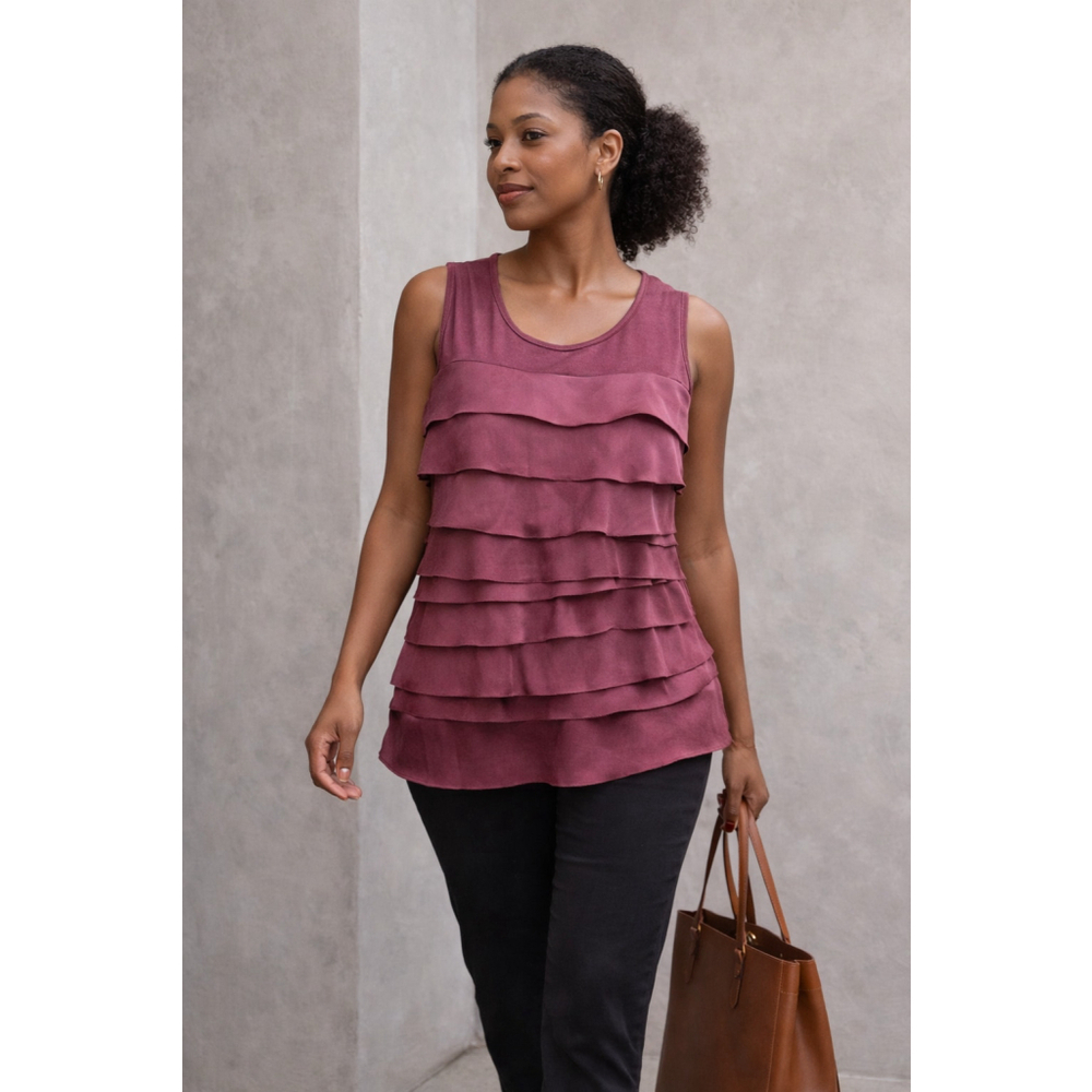 Ann Taylor L Ruffle Tiered Sleeveless Top Mauve Office Casual Workwear